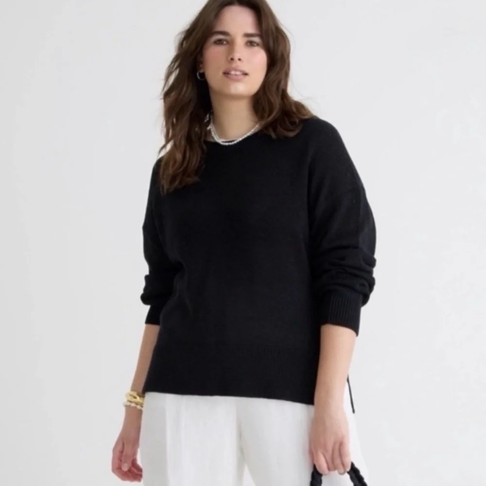 J. Crew NWOT Relaxed Cotton-Linen Blend Beach Sweater In Black